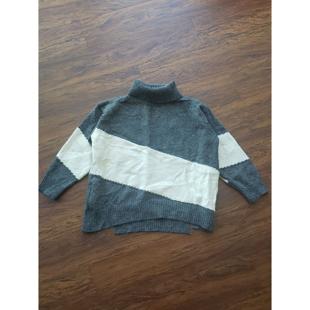 Celine Gray and Cream Turtleneck Sweater Size S Diagonal Stripe Wool Quiet Lux